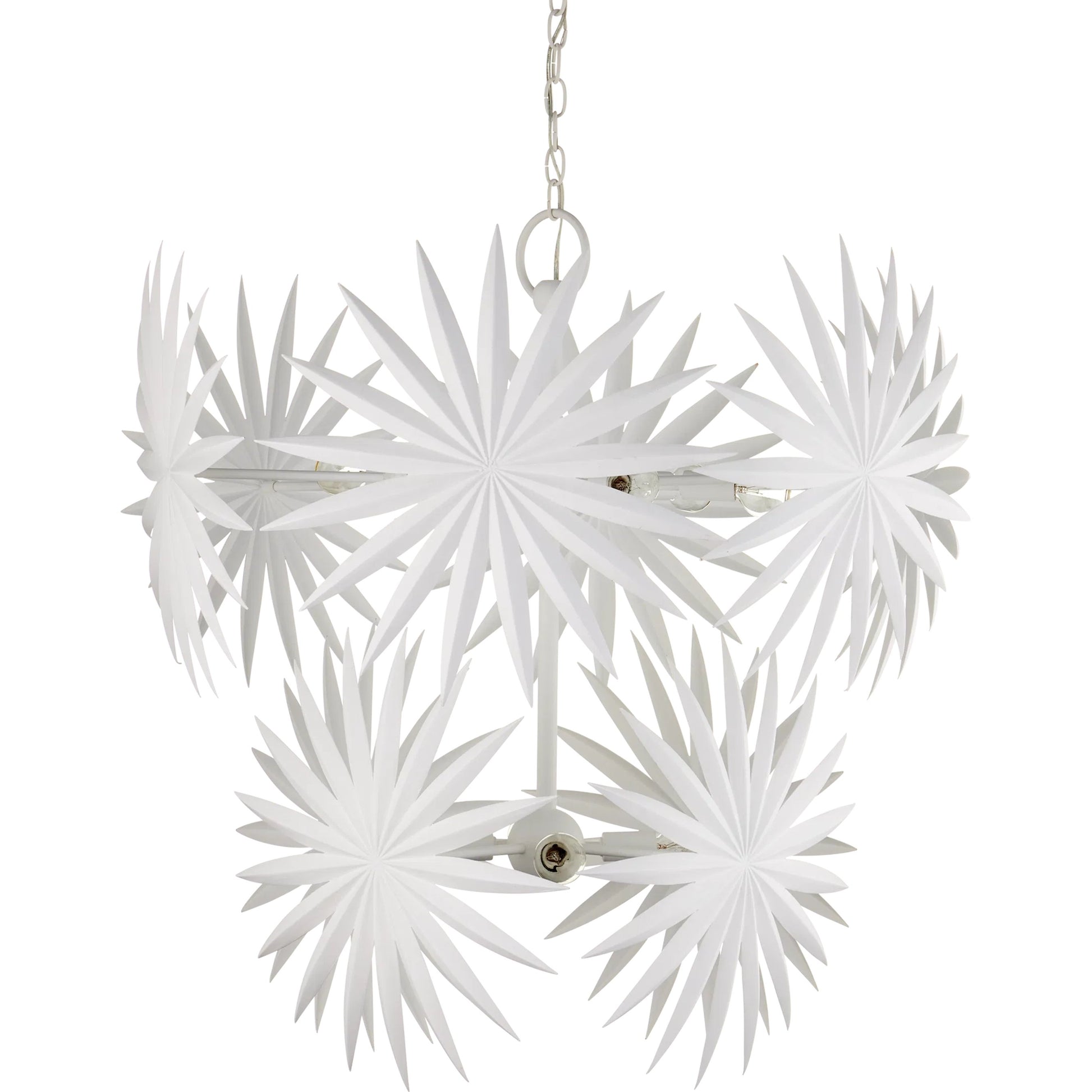 Bismarkia Chandelier by Currey and Company in gesso white. Made from wrought iron in a modern style.