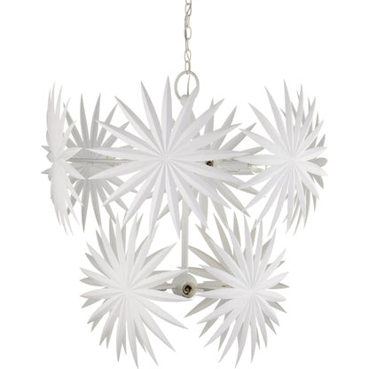 Bismarkia Chandelier by Currey and Company in gesso white. Made from wrought iron in a modern style.