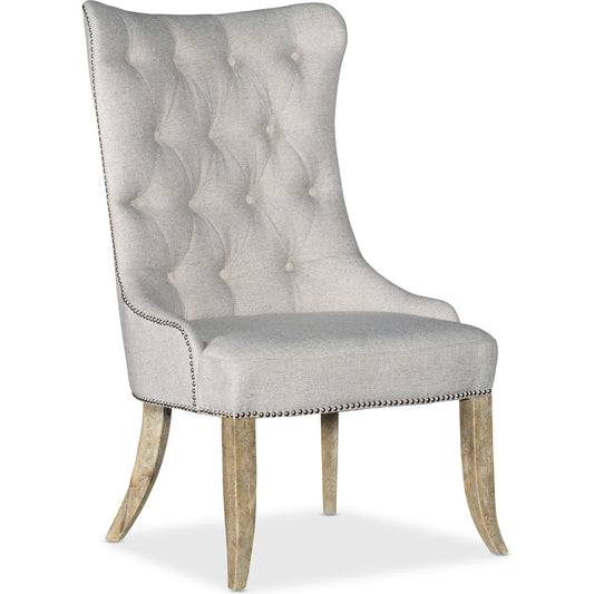 Castella Tufted Dining Chair (Set of 2) by Hooker Furniture in beige and antique slate, natural tan. Made from fabric, nailheads in a traditional style.