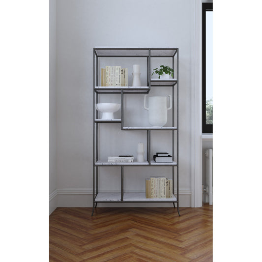 Commerce & Market Bookcase by Hooker Furniture in blue. Made from carbon steel, blue forest stone in a transitional style.