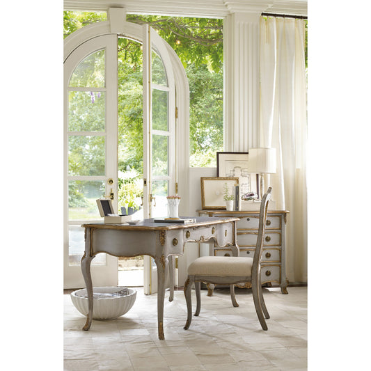 Desk Chair by Hooker Furniture in beige and gray, natural. Made from fabric in a traditional style.