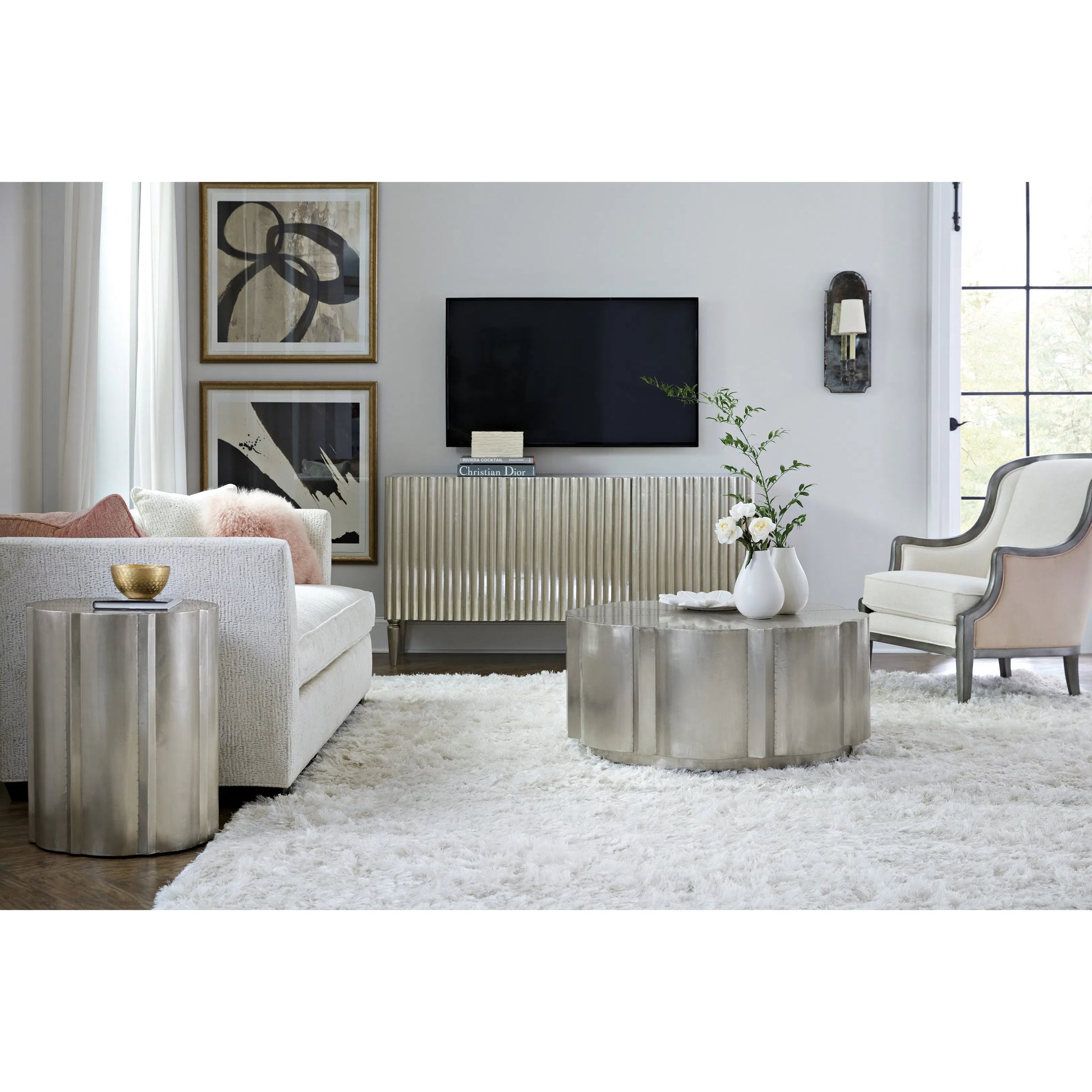 German Silver Entertainment Console by Hooker Furniture in german silver foil. Made from unique in a modern style.