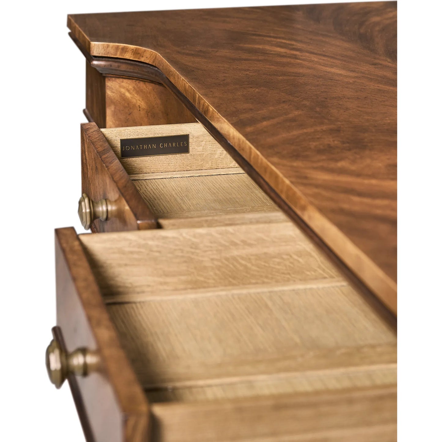 006 SI-2462598 | Closeup | Hattie Sideboard by Jonathan Charles in medium crotch walnut. Made from celejeria veneer in a traditional style.
