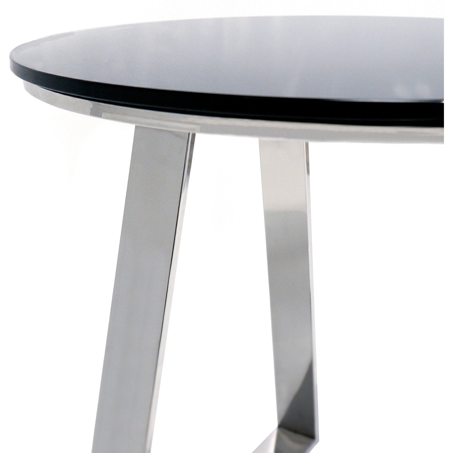 003 SR-766511 | Closeup | Luxe End Table by Pasargad Home in chrome and black. Made from glass, steel in a modern style.