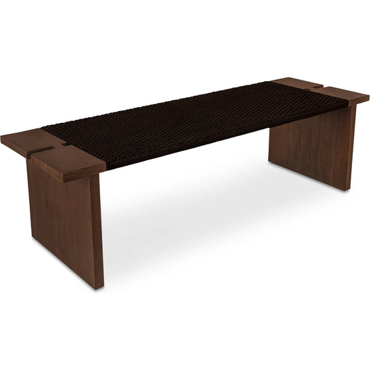 Merritt Outdoor Bench by Moe's Home Collection in brown. Made from solid teak wood, twisted synthetic hyacinth in a unique style.