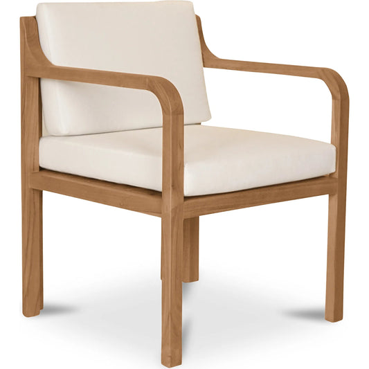 Nellie Outdoor Dining Chair by Moe's Home Collection in white. Made from solid teak wood, quick dry foam, 100% olefin fabirc in a unique style.