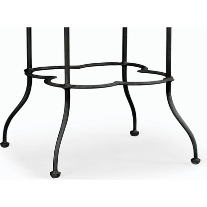 Casual Accents End Table by Jonathan Charles in brown and light brown chestnut. Made from iron in a rustic style.