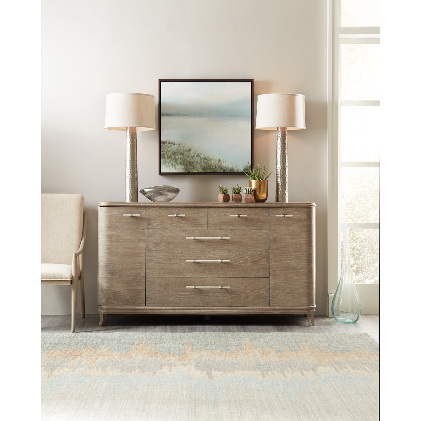 004 SI-1748212 | Lifestyle | Affinity Server by Hooker Furniture in greige. Made from oak veneers in a coastal style.