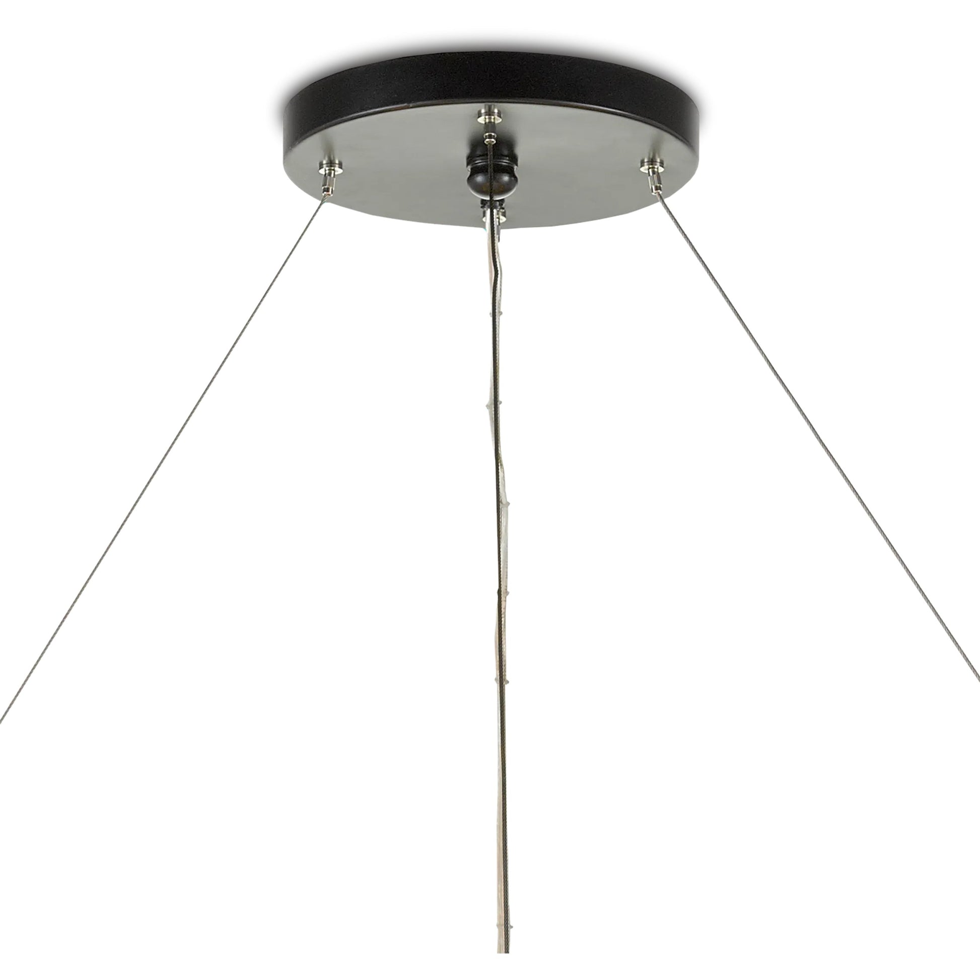 Portmeirion Chandelier by Currey and Company in satin black, abaca rope. Made from wrought iron, abaca rope in a coastal style.