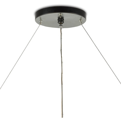 Portmeirion Chandelier by Currey and Company in satin black, abaca rope. Made from wrought iron, abaca rope in a coastal style.