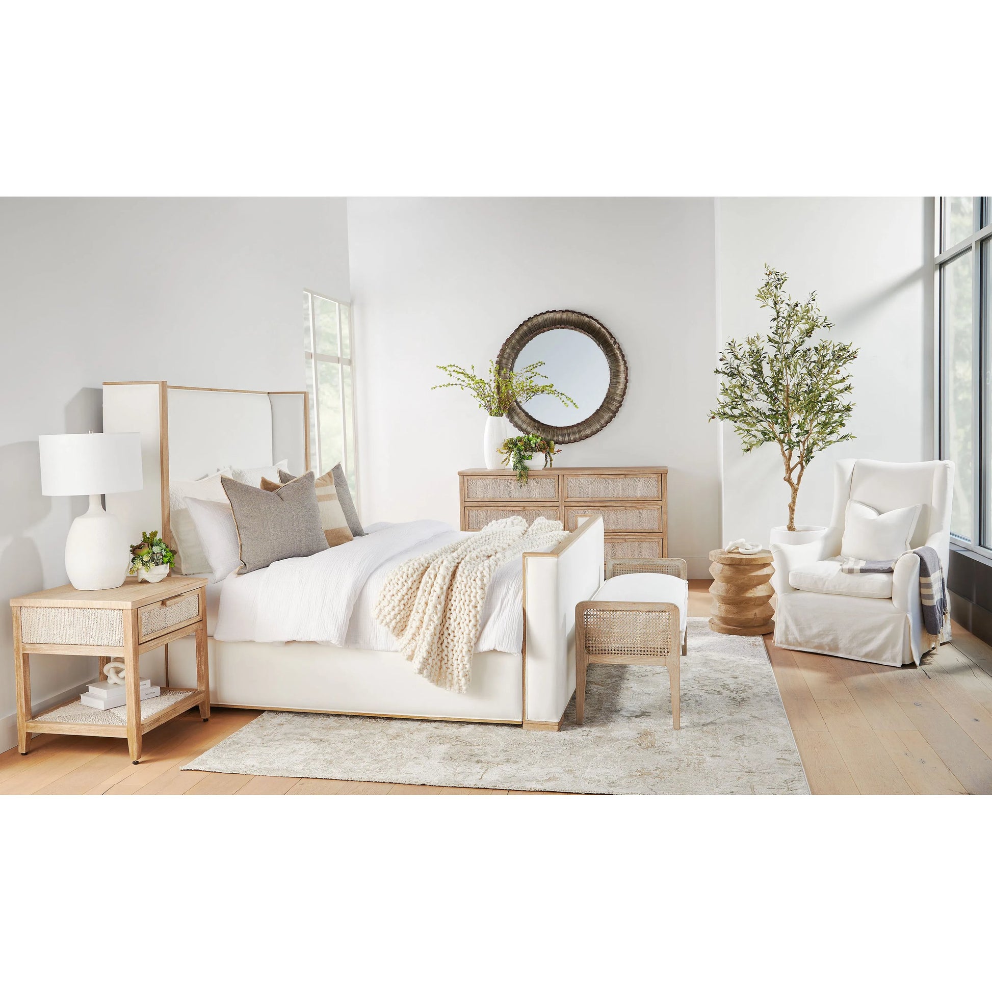 Tailor Shelter Bed by Essentials For Living in livesmart peyton-pearl and natural gray oak. Made from solid oak wood, plywood, metal, 98% polyester/2% nylon fabric, foam in a modern style.