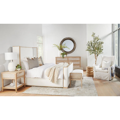 Tailor Shelter Bed by Essentials For Living in livesmart peyton-pearl and natural gray oak. Made from solid oak wood, plywood, metal, 98% polyester/2% nylon fabric, foam in a modern style.