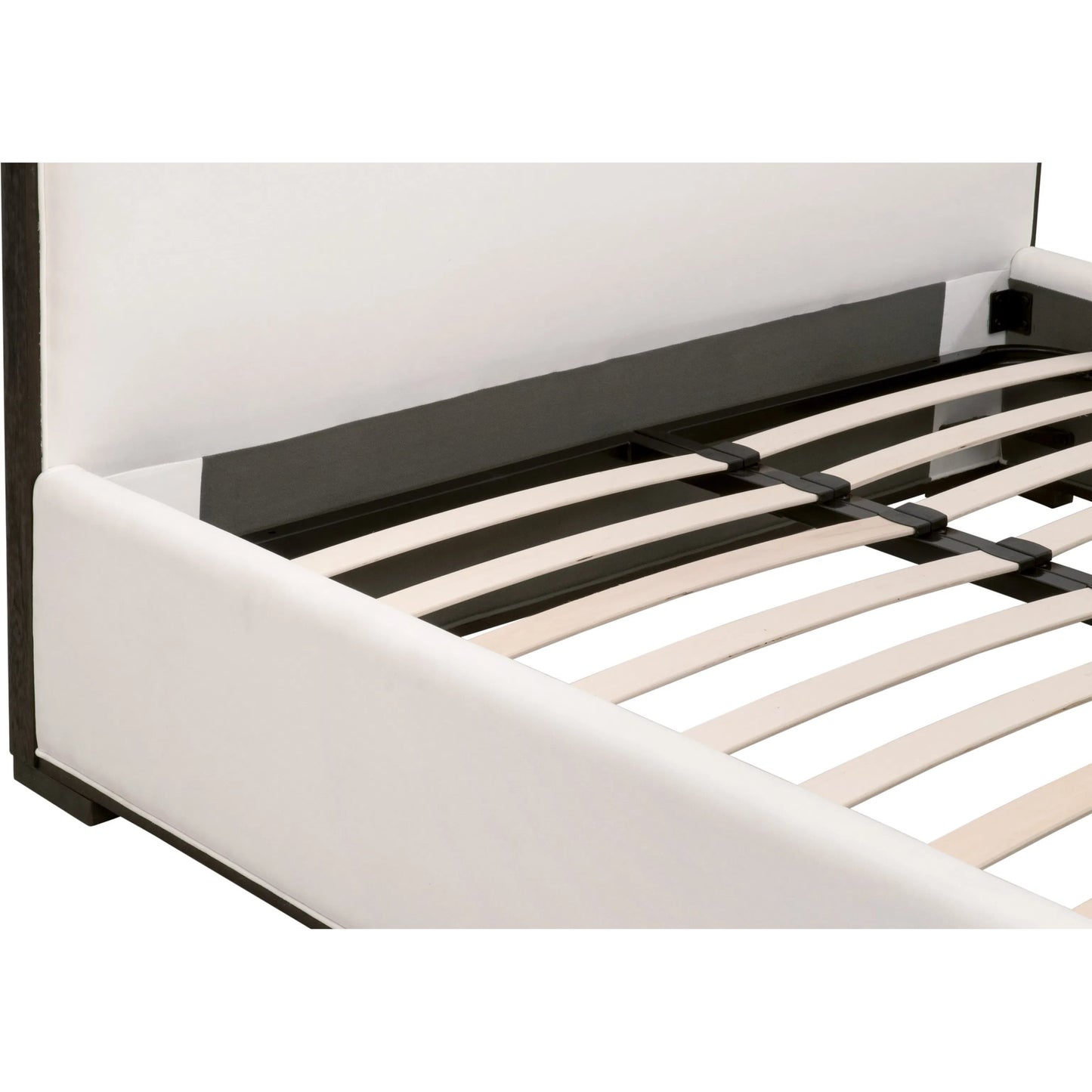 010 SI-2249339,SI-2249340,SI-2249341 | Closeup | Tailor Bed by Essentials For Living in livesmart peyton-pearl, matte brown oak. Made from solid oak wood, plywood, metal in a modern style.
