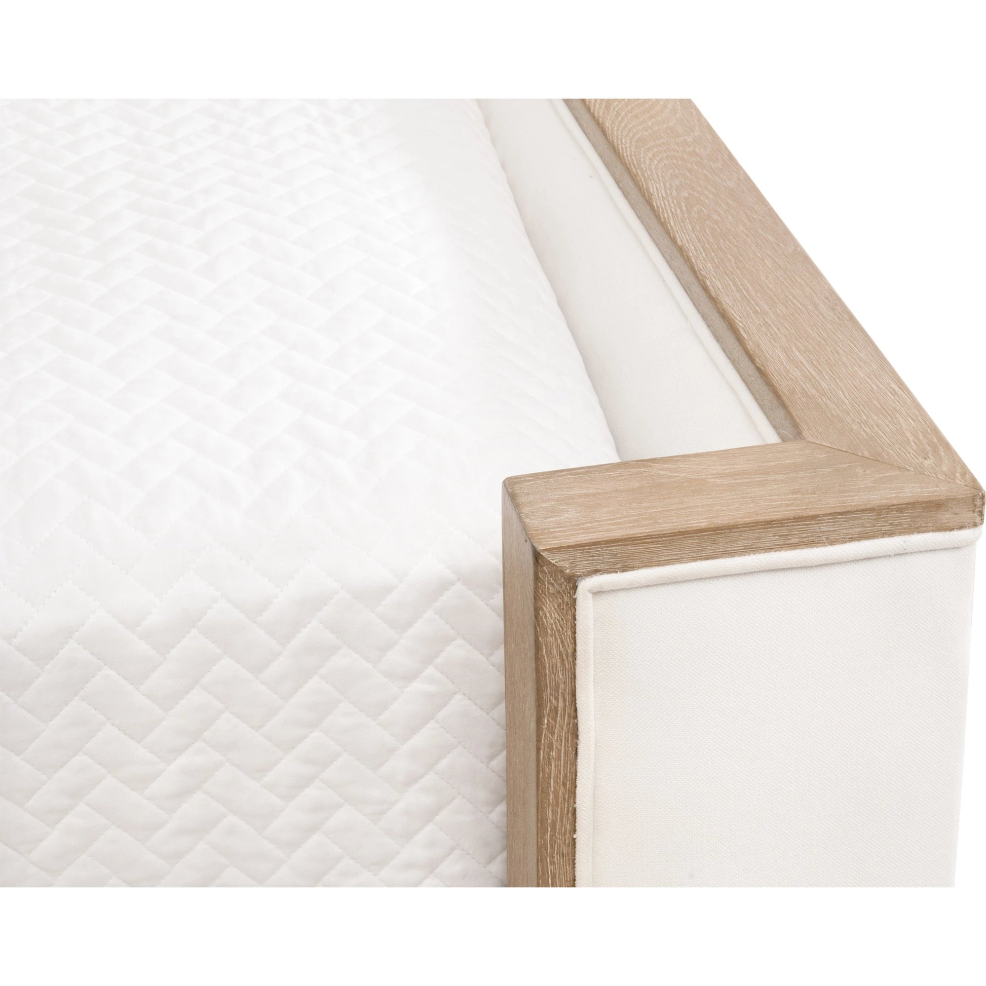 Tailor Shelter Bed by Essentials For Living in livesmart peyton-pearl and natural gray oak. Made from solid oak wood, plywood, metal, 98% polyester/2% nylon fabric, foam in a modern style.