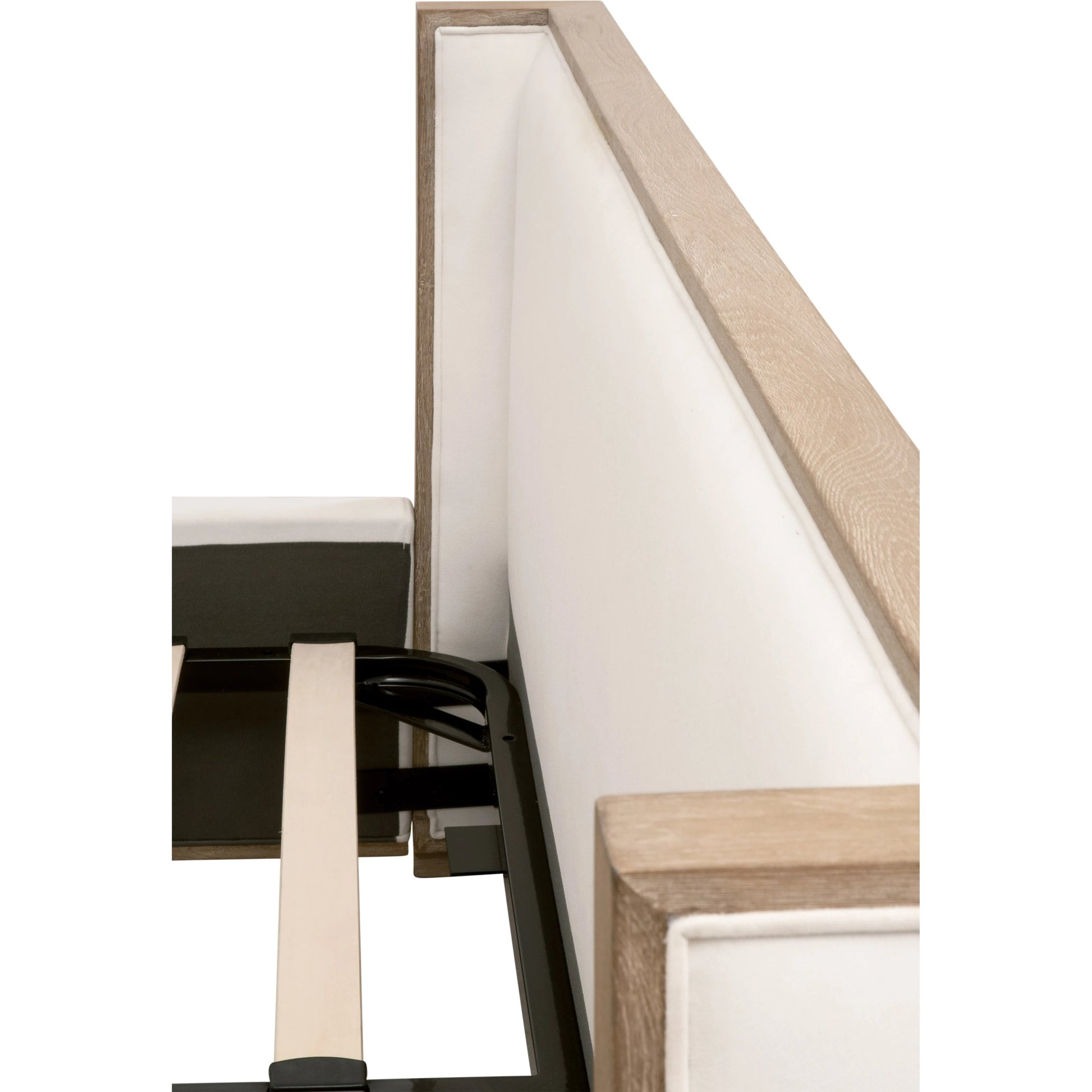 Tailor Shelter Bed by Essentials For Living in livesmart peyton-pearl and natural gray oak. Made from solid oak wood, plywood, metal, 98% polyester/2% nylon fabric, foam in a modern style.