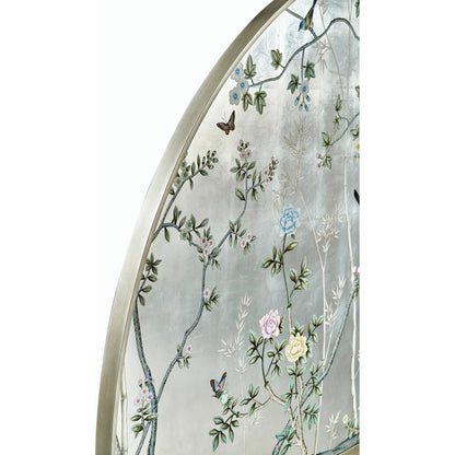 Shimmering Moon Half Round King Panel Bed by Jonathan Charles in white and painted silverleaf. Made from beech wood in a modern style.