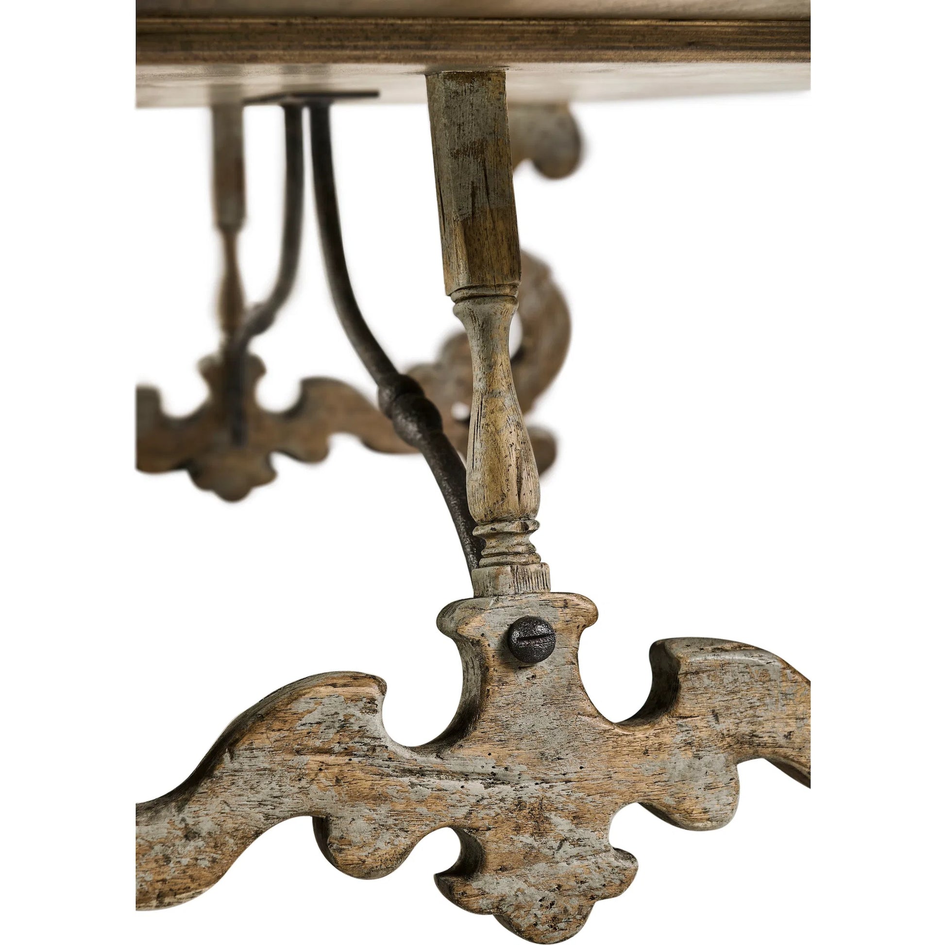 Caldera Curved-Base Cocktail Table by Jonathan Charles in light spain painted walnut. Made from acacia in a traditional style.
