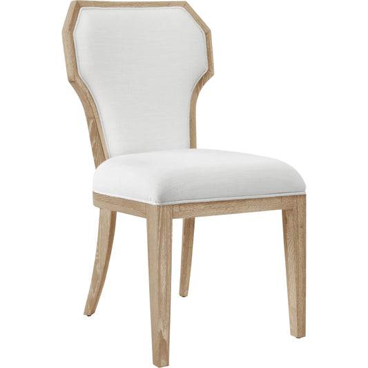 Tally Dining Chair by Worlds Away in cerused oak. Made from solid wood, mdf, foam, linen in a transitional style.