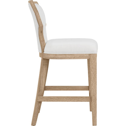 Tally Counter Stool by Worlds Away in cerused oak. Made from solid wood, mdf, foam, linen in a transitional style.