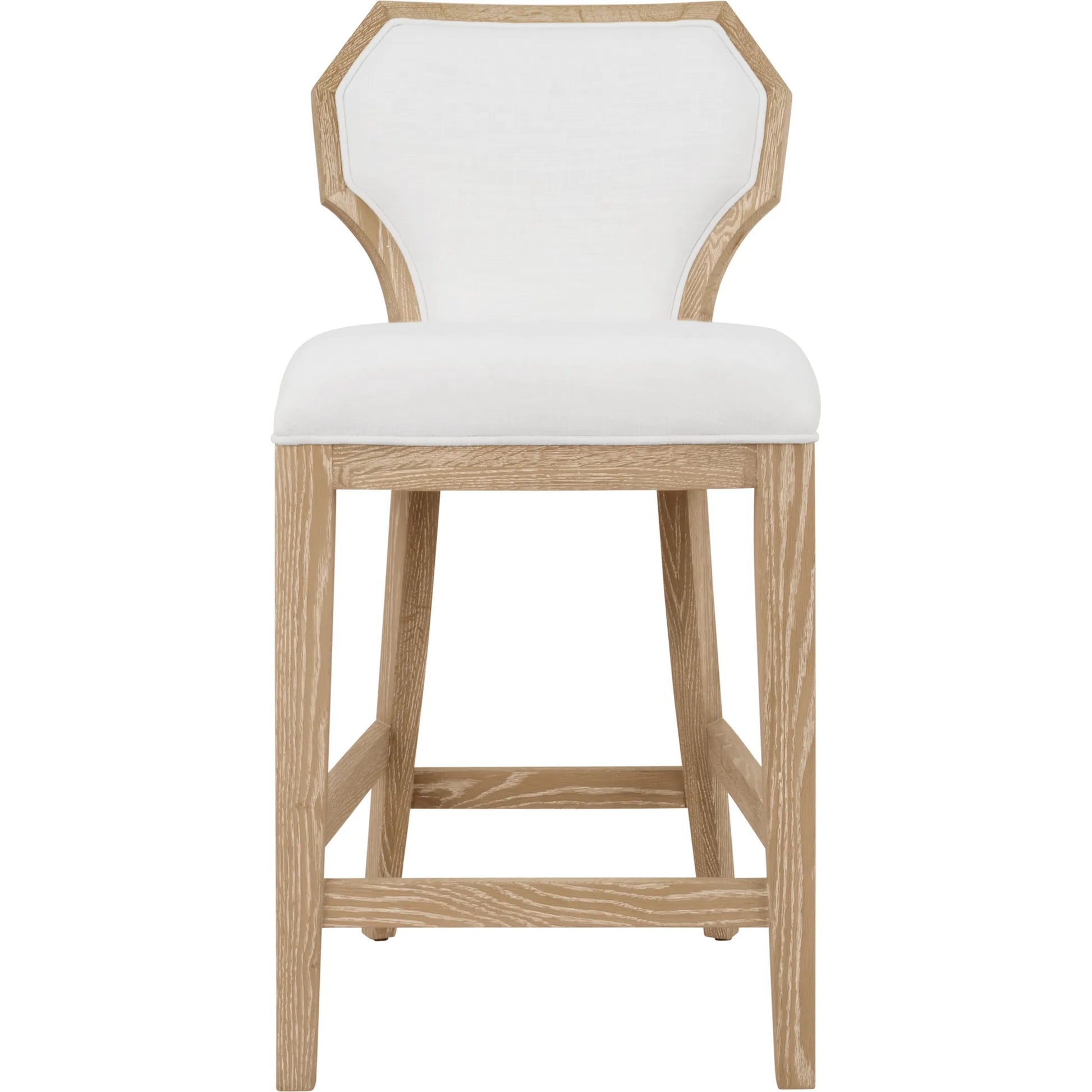 Tally Counter Stool by Worlds Away in cerused oak. Made from solid wood, mdf, foam, linen in a transitional style.