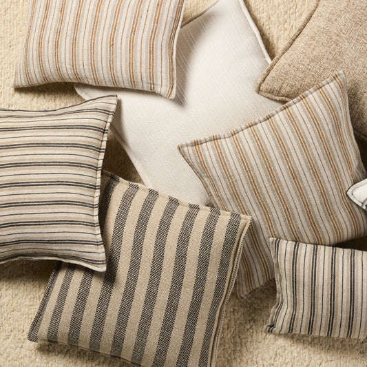 Tanzy Lucien Pillow by Jaipur Living in dark brown, cream. Made from 100% linen in a modern style.