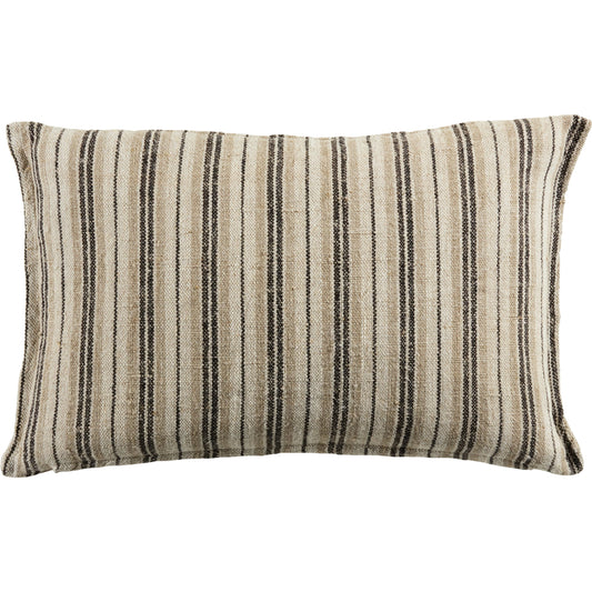 Tanzy Lucien Pillow by Jaipur Living in dark brown, cream. Made from 100% linen in a modern style.