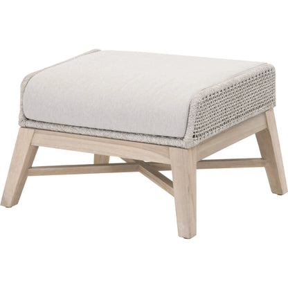 Tapestry Footstool by Essentials For Living in gray, taupe, white, pumice. Made from solid teak, steel pipe, rope, 100% olefin in a modern style.