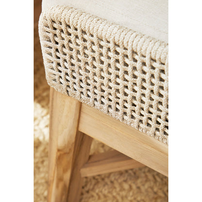 Tapestry Footstool by Essentials For Living in gray, taupe, white, pumice. Made from solid teak, steel pipe, rope, 100% olefin in a modern style.