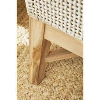 Tapestry Footstool by Essentials For Living in gray, taupe, white, pumice. Made from solid teak, steel pipe, rope, 100% olefin in a modern style.
