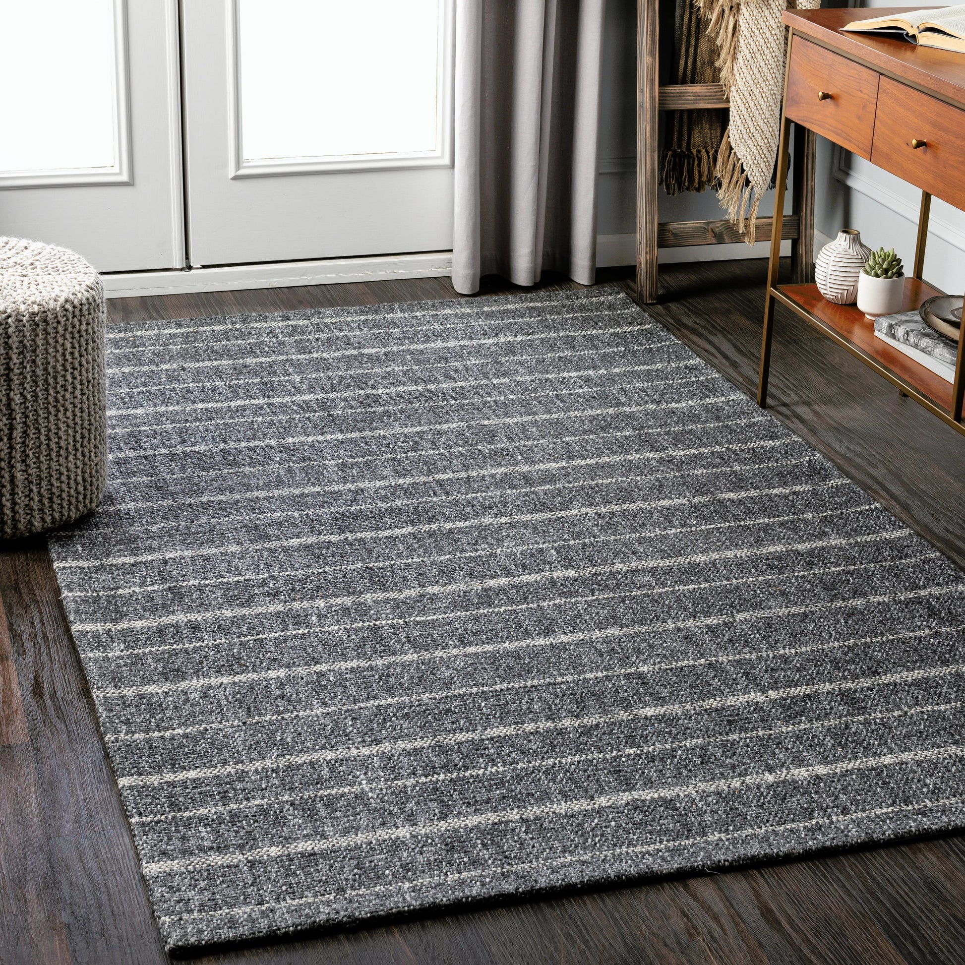 Tartan Rug - 27254 by Livabliss in black, light gray, gray. Made from 50% viscose, 50% wool in a unique style.
