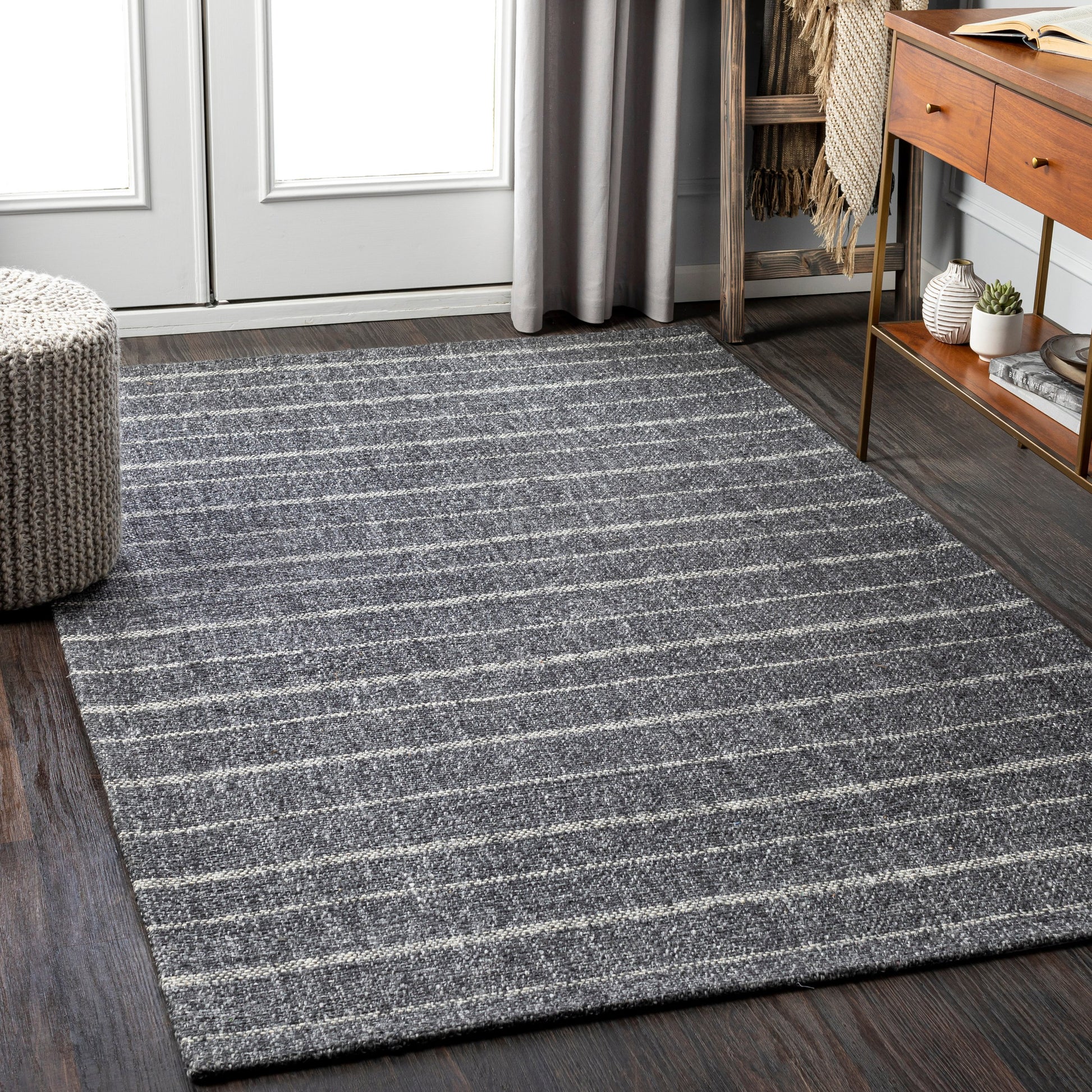 Tartan Rug - 27254 by Livabliss in black, light gray, gray. Made from 50% viscose, 50% wool in a unique style.