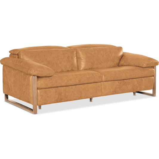 Jericho Power Sofa with Power Headrest by Hooker Furniture in dark wood. Made from leather in a traditional style.