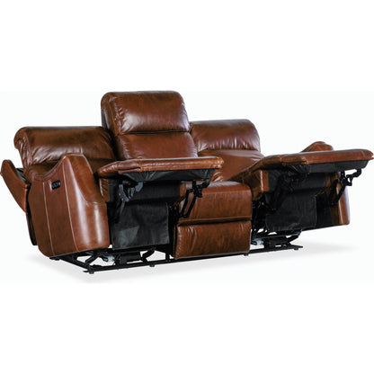 Harlan Zero Gravity Power Sofa w/Power Headrest by Hooker Furniture in carrington walnut. Made from leather in a traditional style.