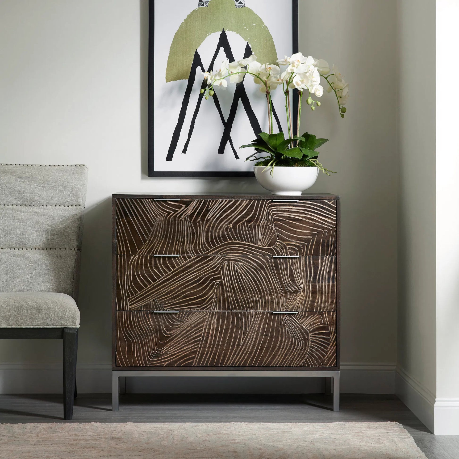 Rustic 3-Drawer Accent Chest by Pulaski Furniture in earthy brown. Made from mango wood in a unique style.