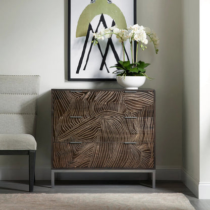 Rustic 3-Drawer Accent Chest by Pulaski Furniture in earthy brown. Made from mango wood in a unique style.
