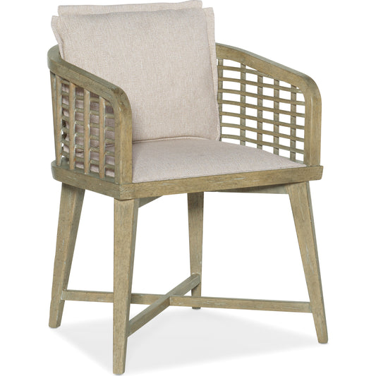 Surfrider Barrel Back Chair by Hooker Furniture in beige and driftwood, zuri cream. Made from fabric, foam, nailheads in a coastal style.