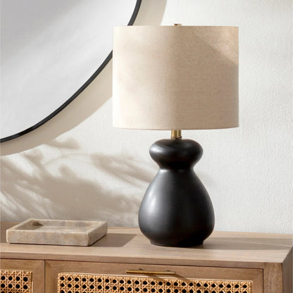 Tubular Table Lamp - 31889 by Livabliss in glazedpolished. Made from shade (outside): linen, shade (inside): polyester, body: ceramic, finial: metal, harp: metal in a modern style.