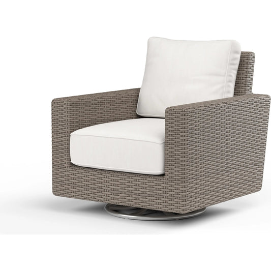 Coronado Outdoor Swivel Rocker in Canvas Flax by Sunset West in driftwood. Made from resin wicker in a modern style.