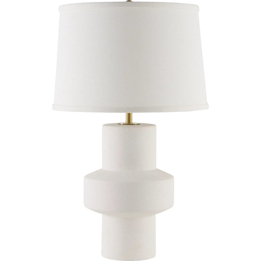 Tabou Accent Table Lamp by Surya in body: white; finial: gold; cord: translucent and paintedpainted. Made from ceramic, linen, plastic, iron in a unique style.