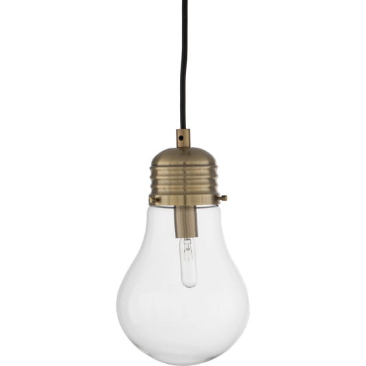 Toby Pendant Lighting by Surya in fixture: clear, metallic - brass, base: metallic - bronze, cord: black and polished. Made from fixture: glass in a modern style.