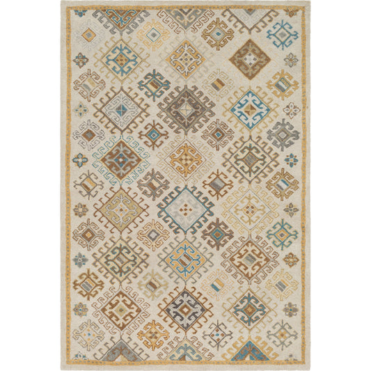 TBZ-1000 Rug by Surya in teal, oatmeal, brown, tan, medium gray. Made from 100% wool in a unique style.