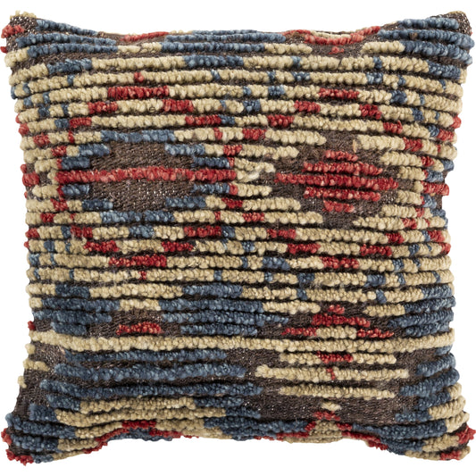 Tichka Indoor/Outdoor Pillow by Surya in charcoal, dark red, dark brown, khaki. Made from 50% jute, 50% wool, 80% polyester, 20% cotton in a eclectic & global style.