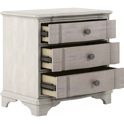 Alcove Nightstand by A.R.T. Furniture in belgian ivory, washed maple. Made from acacia solids, maple veneers, metal in a traditional style.