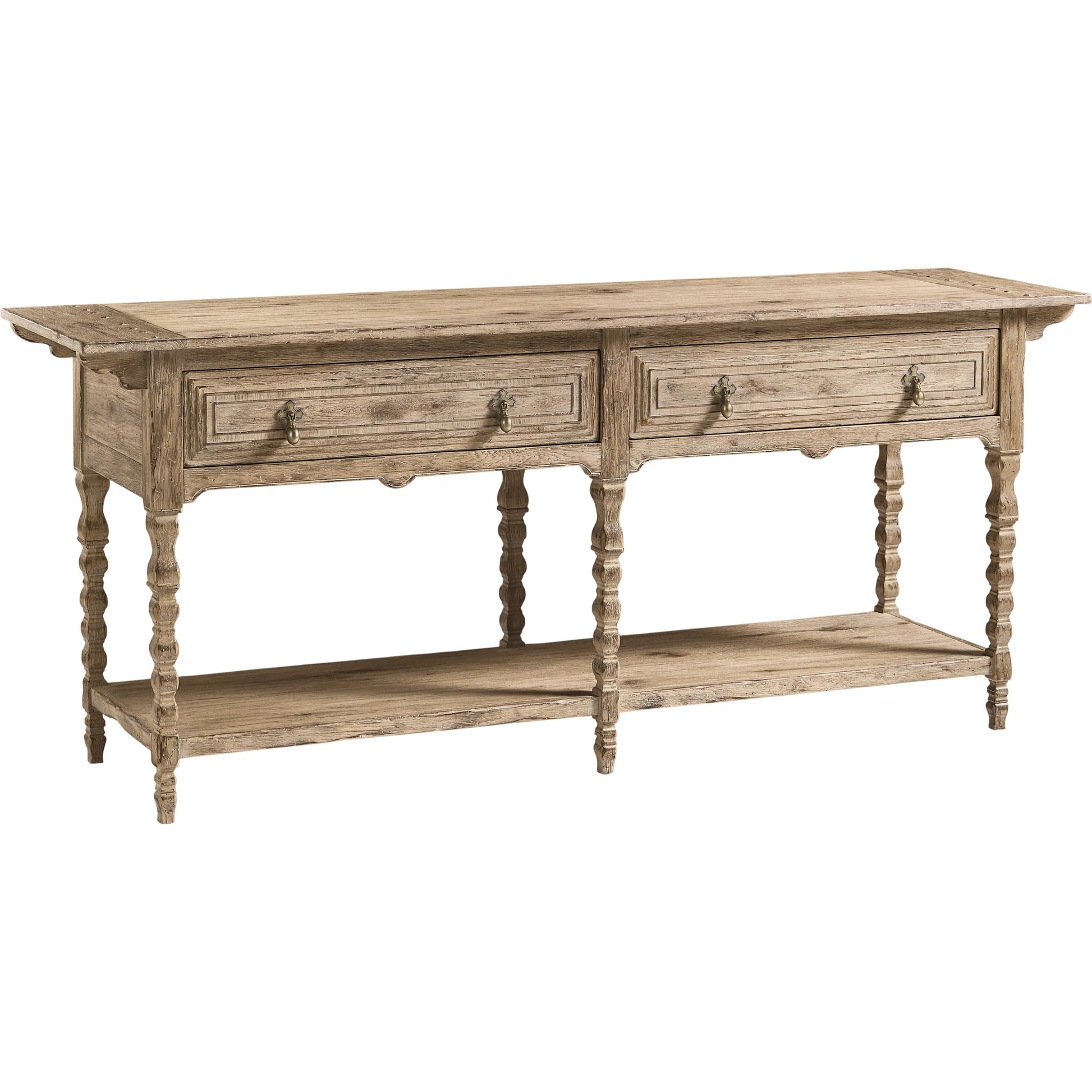 Sagehill Spindle-Leg Console by Jonathan Charles in timberon grey oak. Made from main oak in a unique style.