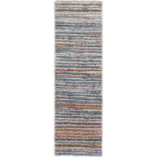 Mynka Transitional Stripes Rug - 39IEF by Feizy in ivory, blue, orange. Made from polyester in a unique style.