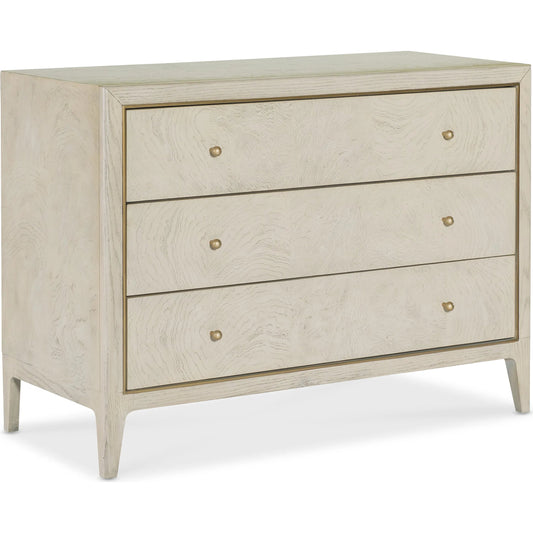 Melange Wanderlust Chest by Hooker Furniture in light greige, ash burl veneers. Made from wood, metal, fabric, 100% polyester in a transitional style.
