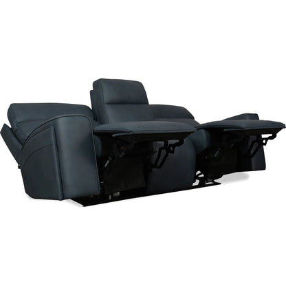 Riverton Power Sofa with Power Headrest and Lumbar by Hooker Furniture in dante afterdusk. Made from leather in a traditional style.