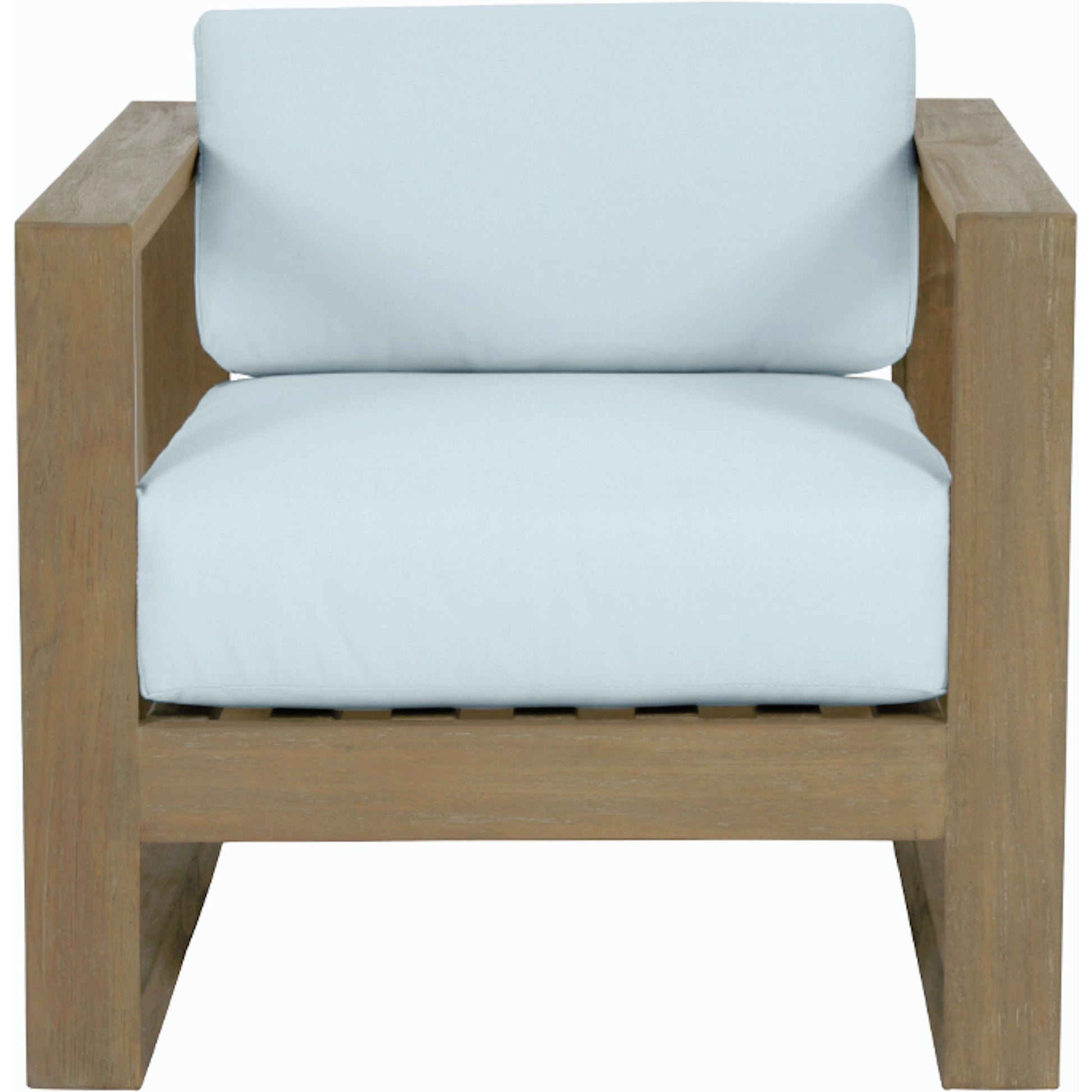 Coastal Outdoor Teak Club Chair by Sunset West. Made from teak in a modern style.