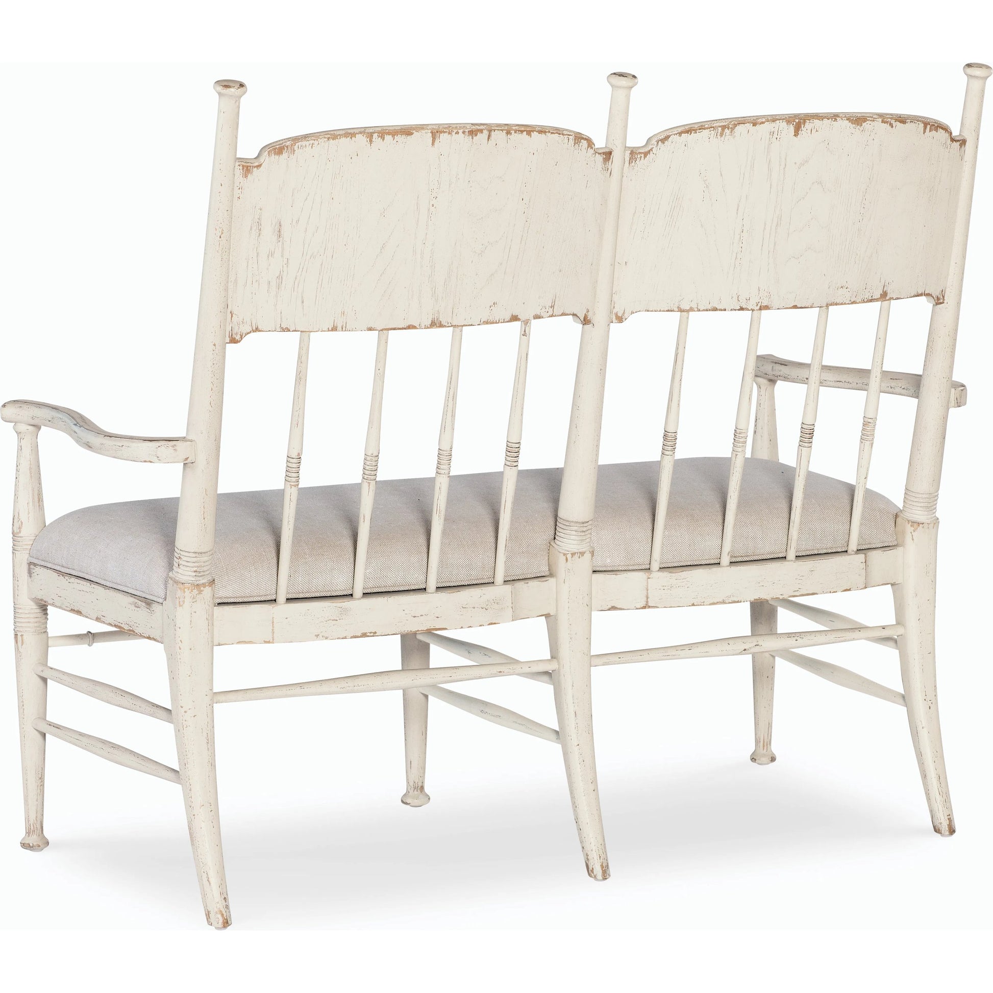 Americana Dining Bench by Hooker Furniture in beige. Made from oak veneers and fabric in a cottage & farmhouse style.