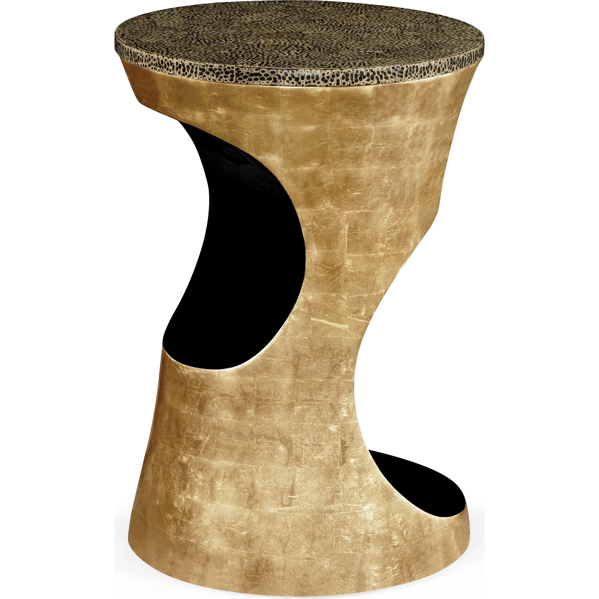 Eclectic Round Cut-Out Lamp Table by Jonathan Charles in dalmatian eggshell. Made from resin in a modern style.